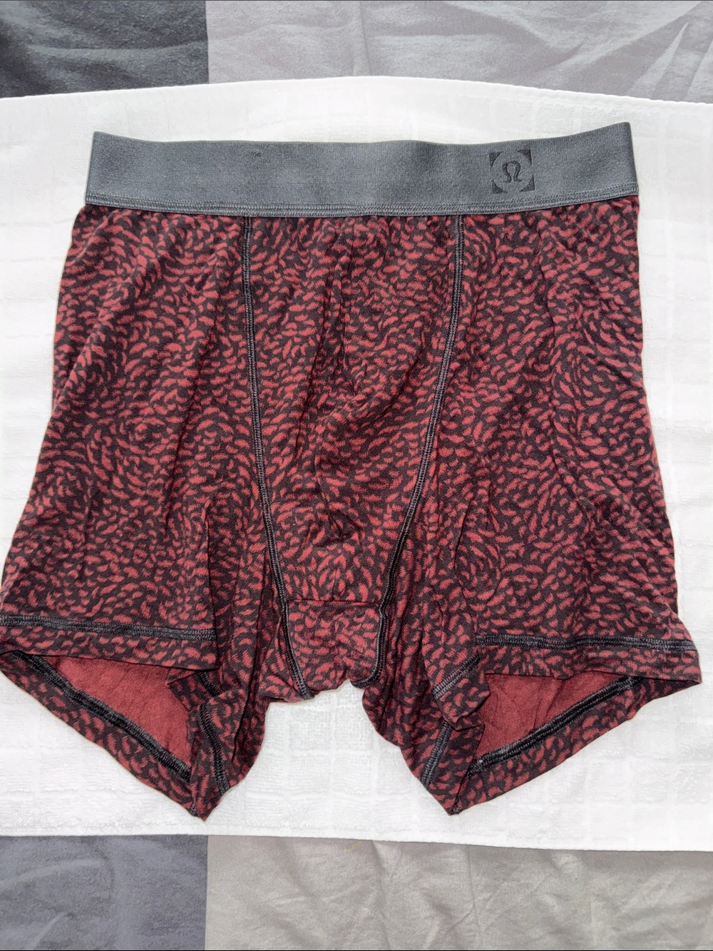 Lululemon Men's Red Patterned Boxer Briefs with Gray Waistband